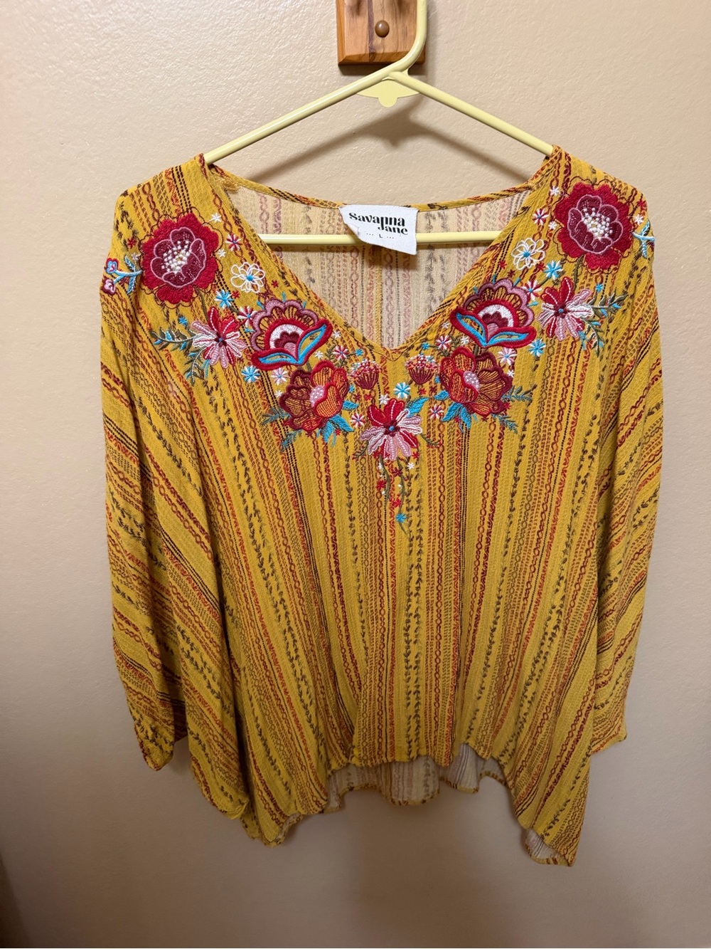 Savanna Jane Mustard Floral Embroidered V-Neck Tunic